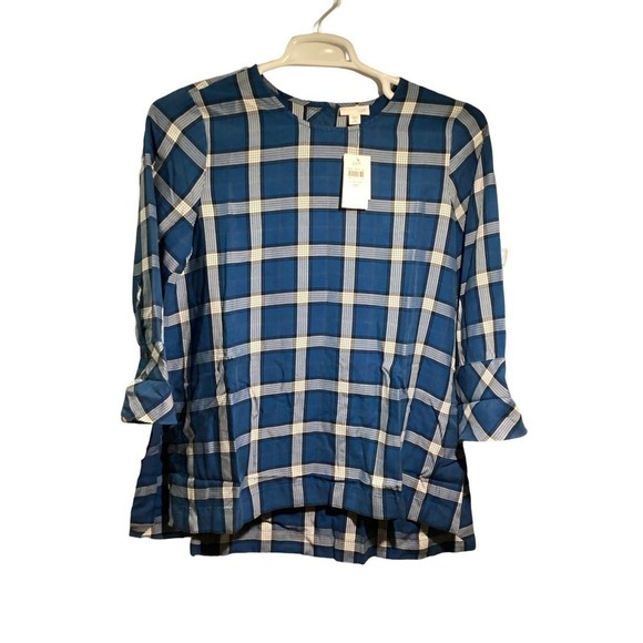 J. jill plaid high low side slit blouse 3/4 sleeves - Picture 3 of 3